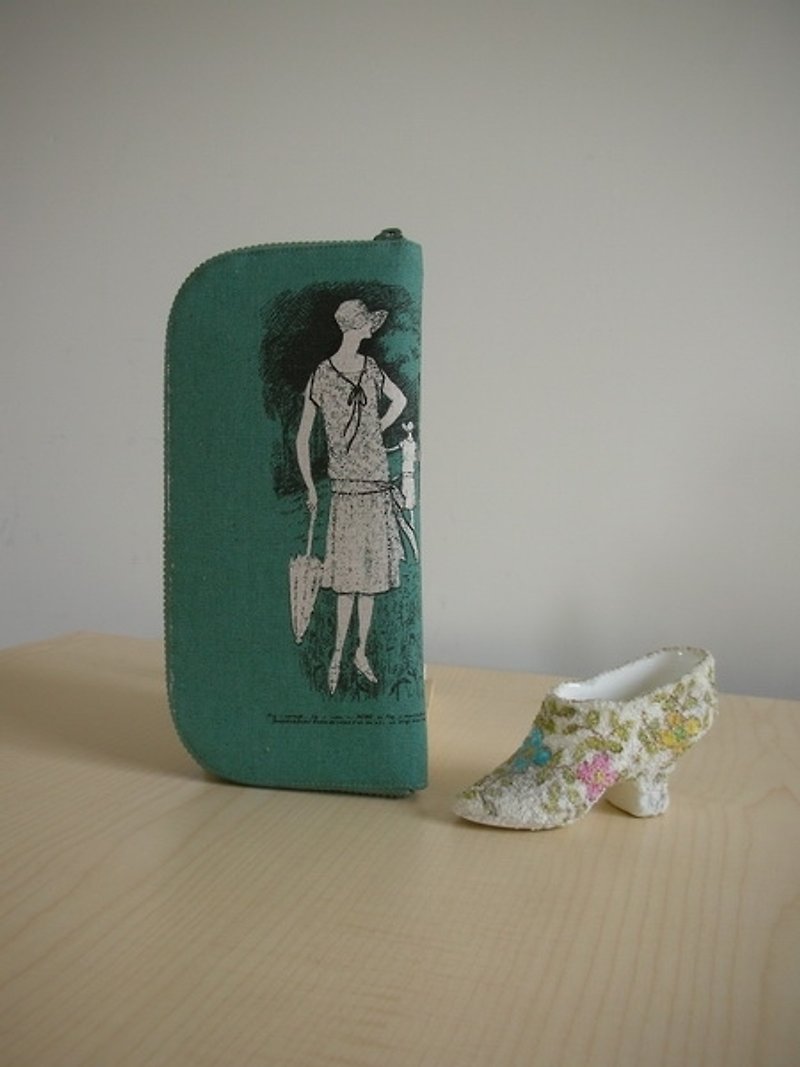 bagme retro fashion pattern cotton (a) - long clip / wallet / purse / purse - กระเป๋าสตางค์ - วัสดุอื่นๆ สีเขียว