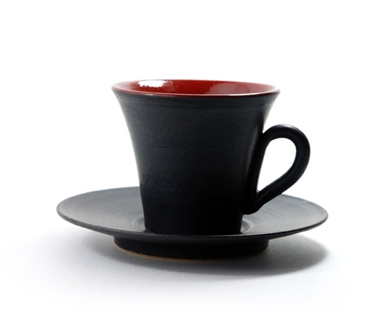 Black glazed red painted coffee cup - Mugs - Other Materials Red