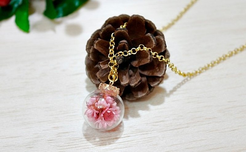 Creative Glass ball necklace * pink chrysanthemum children * - Necklaces - Other Metals Pink