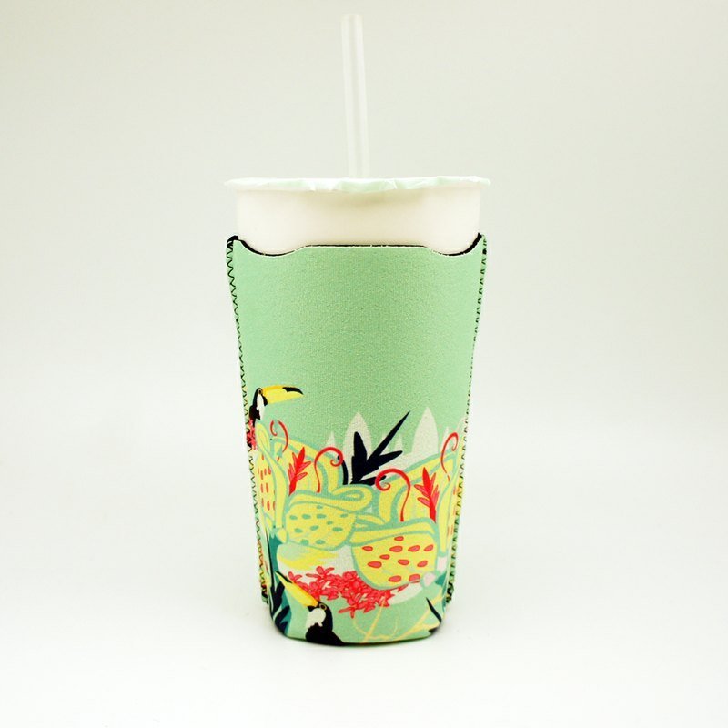 BLR Cup Sleeve Brain Candy [ Tropical bird ] - Beverage Holders & Bags - Polyester Green