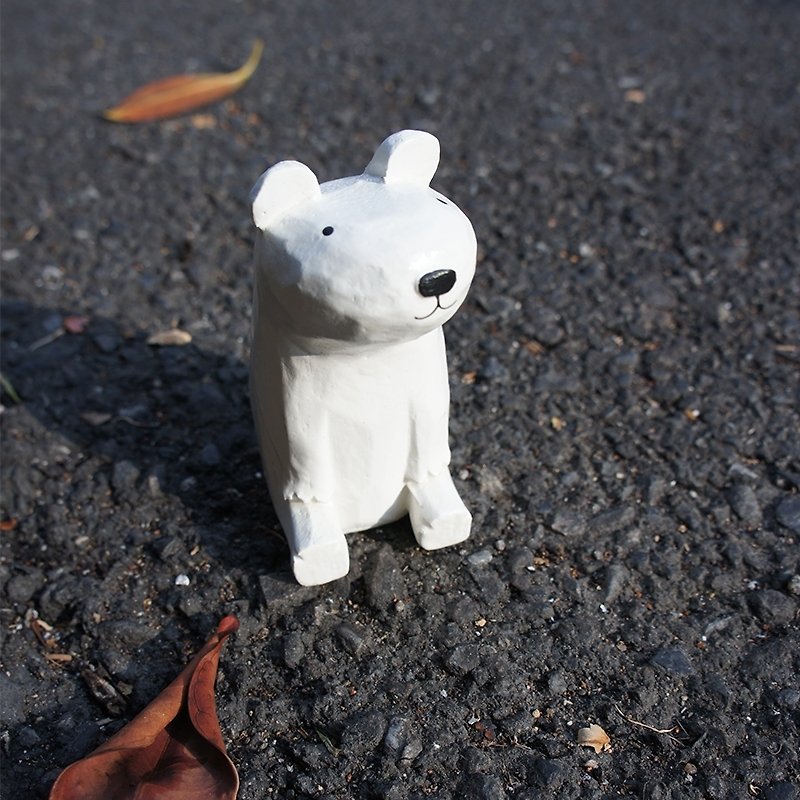 Little bear sitting on the ground in a daze_ wooden relief ornaments_ white - ของวางตกแต่ง - ไม้ ขาว
