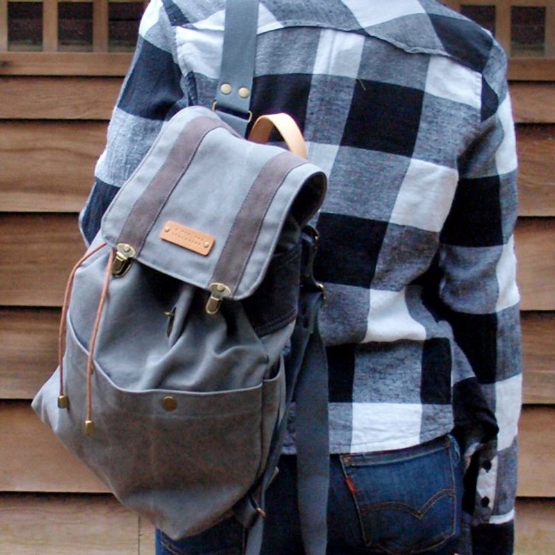 快樂的出帆布加料轉大人背包-淺灰(缺貨) - Messenger Bags & Sling Bags - Other Materials Gray