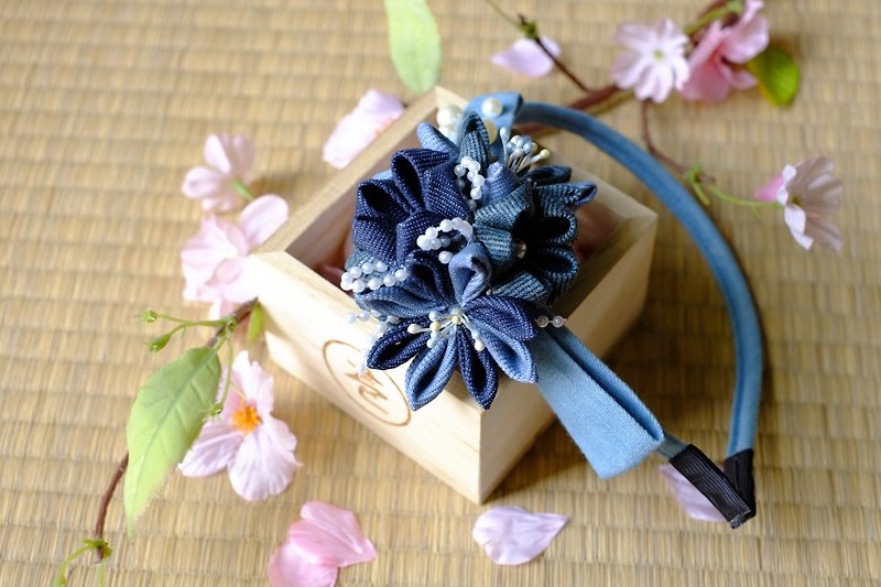 Hana.Saku zu ma [Mi] fretwork outspoken cowboy. Tannins | Japanese flower yukata kimono cloth wind hair ornaments handmade creation - เครื่องประดับผม - วัสดุอื่นๆ สีน้ำเงิน