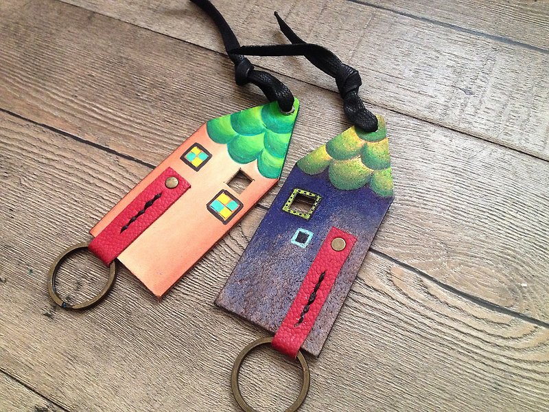 POPO│ original Hans Christian Andersen's house │. │ painted leather key ring - Keychains - Genuine Leather Multicolor