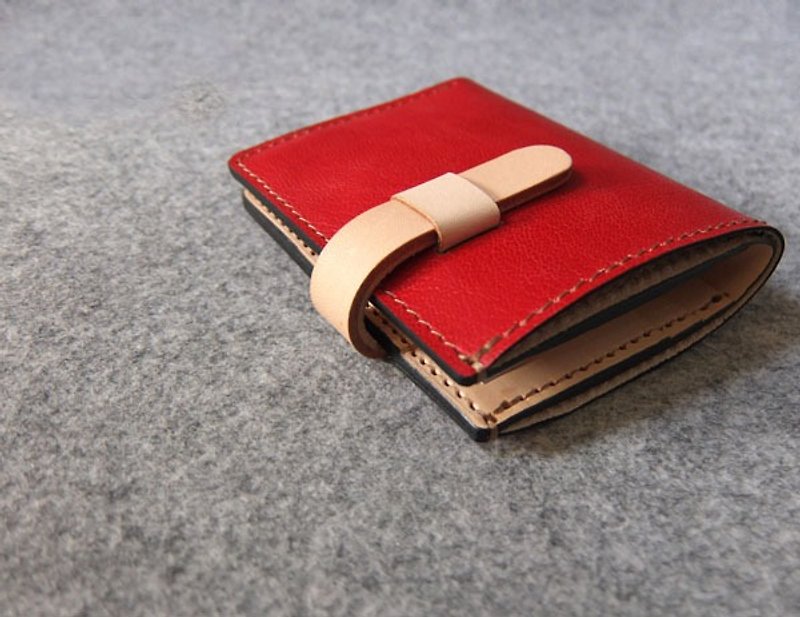 Leather short clip plus layer version / pin type bright red leather + primary color - Wallets - Genuine Leather 