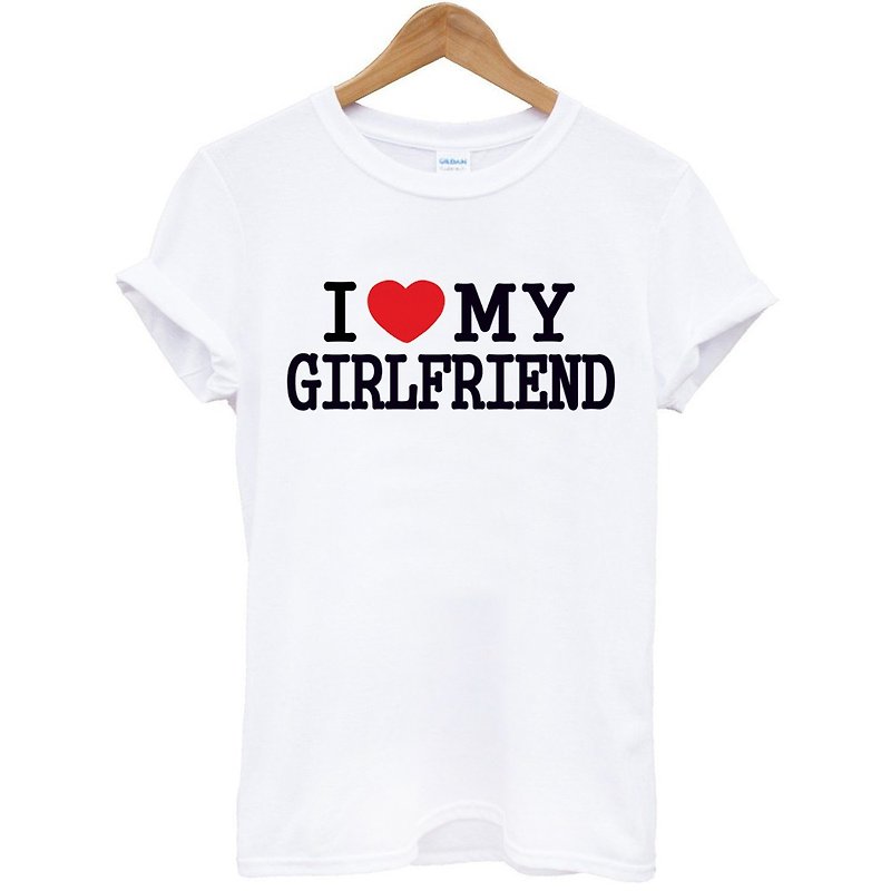 I Love My Girlfriend Short Sleeve T-Shirt-White I Love My Girlfriend Valentine's Day Tanabata Couple Design Text - เสื้อยืดผู้ชาย - วัสดุอื่นๆ ขาว