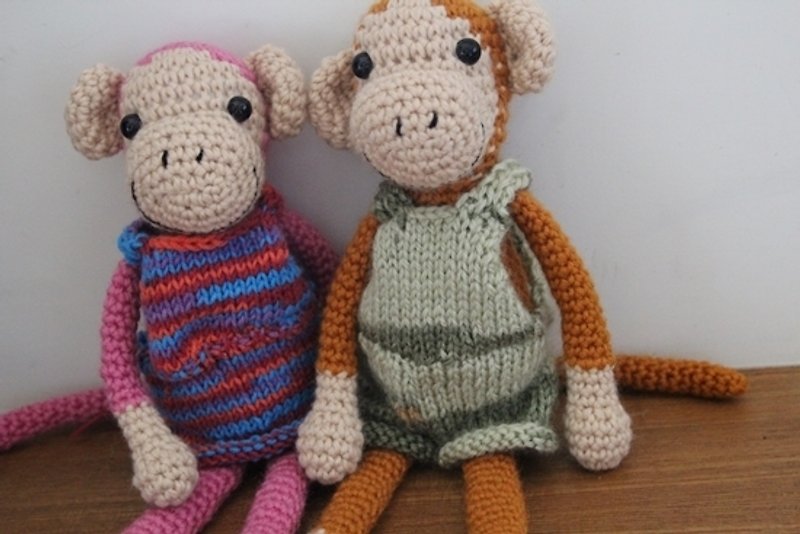 毛線小猴子, 針織吊帶褲, 針織吊帶裙 毛線猴 (單隻) - 寶寶/兒童玩具/玩偶 - 其他材質 多色