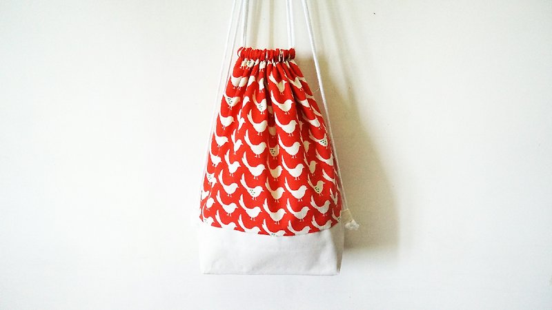 Orange Bird met when White (back pouch) - Drawstring Bags - Other Materials Orange