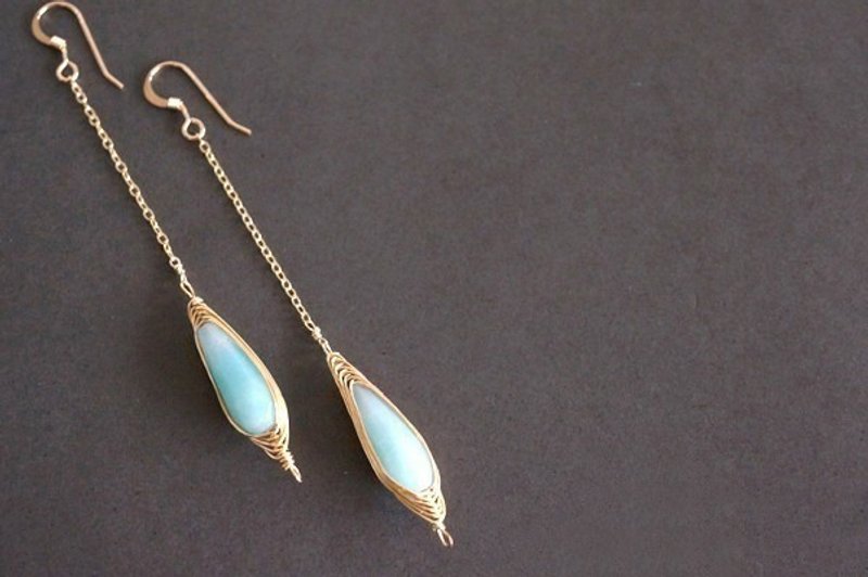 [14KGF] Looping Wire Earrings, Gemstone -Amazonite- - ต่างหู - เครื่องเพชรพลอย 