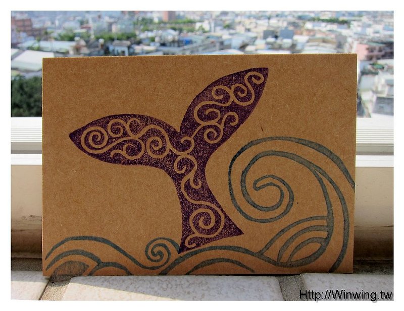 Whale Tour Hualien-Hand-engraved Kraft Paper Postcard - การ์ด/โปสการ์ด - กระดาษ 