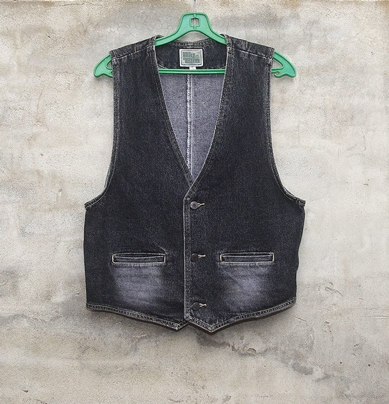 Brush color gray cardigan vest vintage denim used vintage - dislocation vintage - - เสื้อกั๊กผู้หญิง - วัสดุอื่นๆ สีดำ