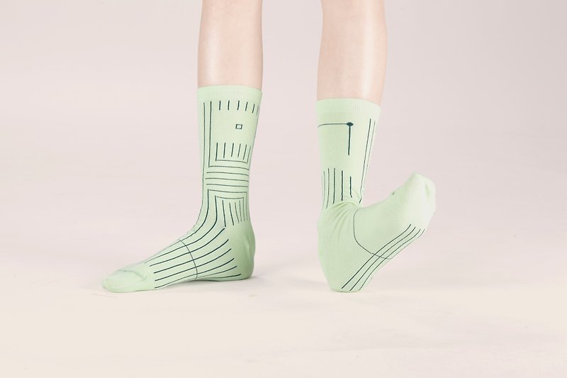 BILATERAL 淡綠 襪子 幾何襪子 短襪 男生襪子 女生襪子 設計師襪子 馬來西亞出品 - 襪子 - 棉．麻 綠色