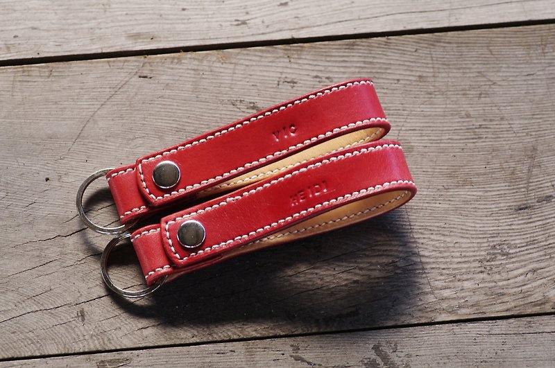 Natural Vegetable Tanned Custom Leather Keychain / Free Color Selection / Handmade - Keychains - Genuine Leather Red