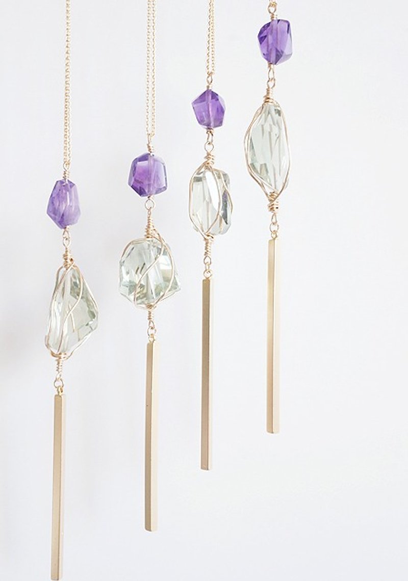 [14KGF] Long Necklace, Looping Wire, AAA Green Amethyst - Long Necklaces - Gemstone Gold