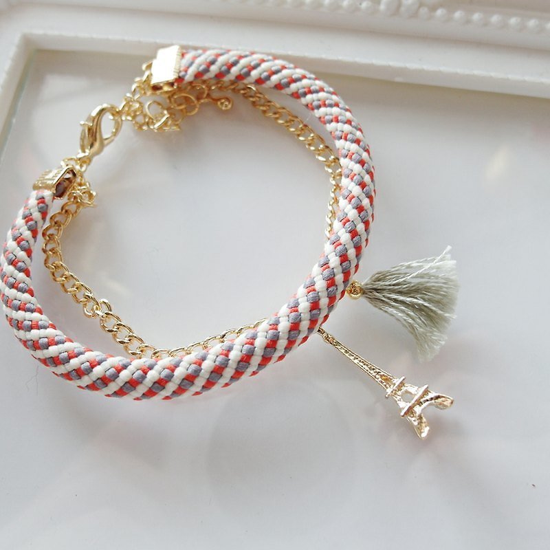 Cha mimi. Taste of autumn. Eiffel Tower Fringed Woven Bracelet - Bracelets - Other Materials Red