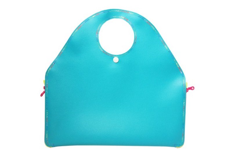 藍綠色皮紋2面防水掛袋便當餐墊手提袋4 way bag - 手提包/手提袋 - 防水材質 多色