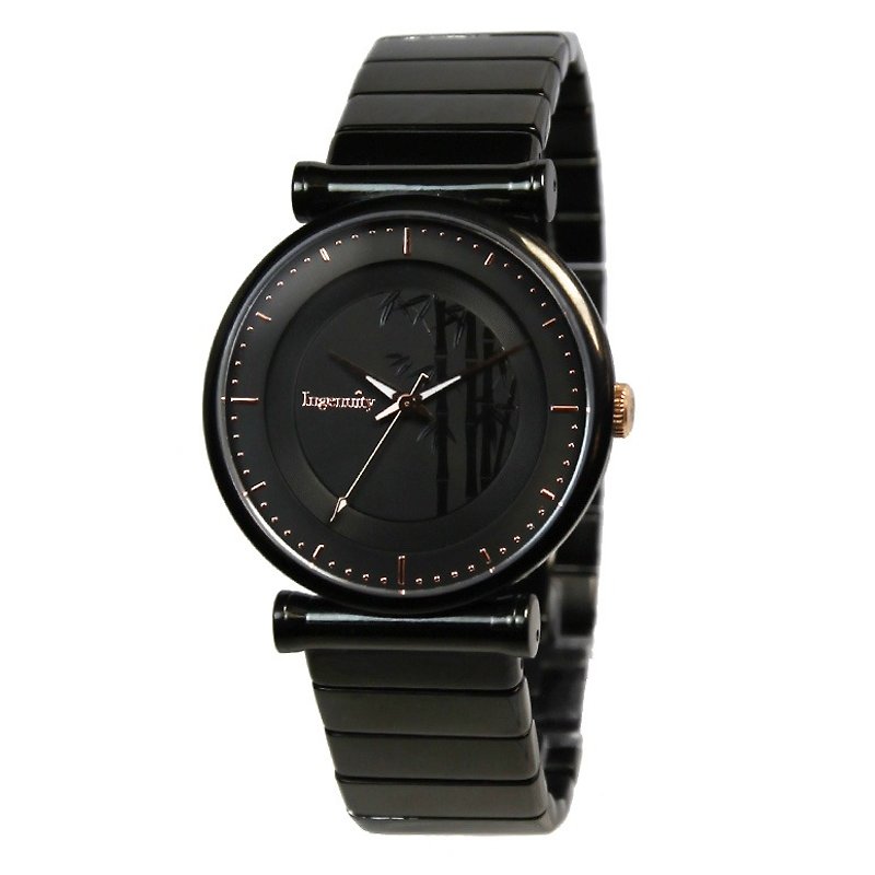 Ingenuity Fashion Stainless Steel Men's Watch-Bamboo-Black Face Black Frame Black Steel Band - นาฬิกาผู้ชาย - สแตนเลส 