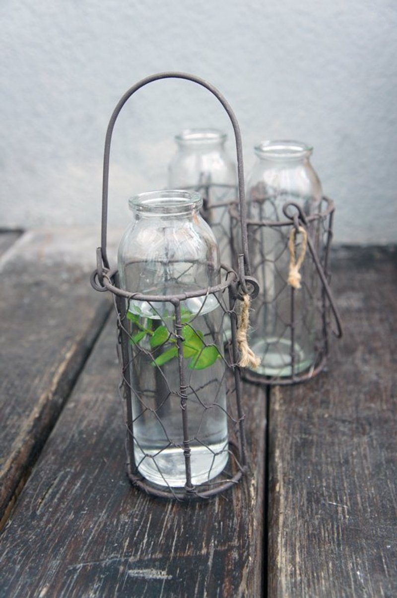 Valentine Offer} {transparent milk bottle vase 2 and braided into milk bottle vase (2 in one) - Pottery & Ceramics - Glass White