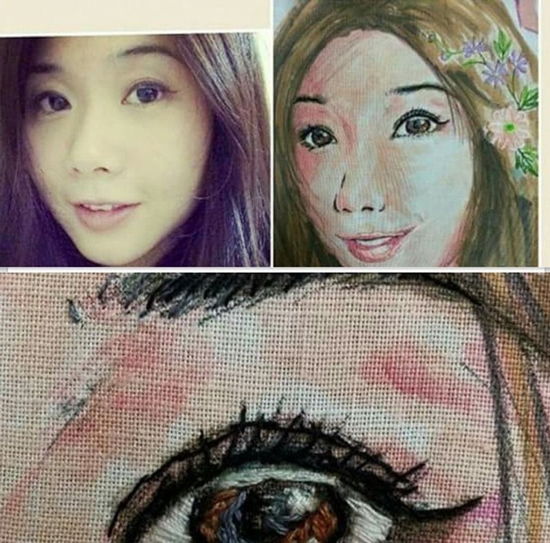 To phase-made hand-painted portrait plus embroidery - กระเป๋าแมสเซนเจอร์ - วัสดุอื่นๆ หลากหลายสี