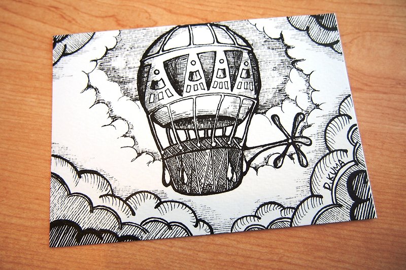 Coloring Postcard/Line Drawing Postcard - Hot Air Balloon - Cards & Postcards - Paper White