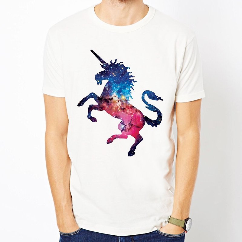 Cosmic Unicorn短袖T恤-白色 獨角獸鹿宇宙時尚設計自創品牌銀河 - T 恤 - 其他材質 白色