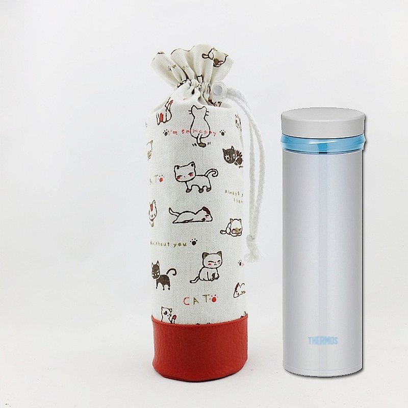 Cup accompanying bag / sleeve jacket cup bra cup cute cat cotton Linen drawstring and drawstring bags can be customized embroidery word size - Beverage Holders & Bags - Other Materials 