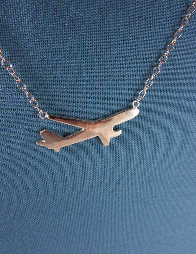 Mittag [NL351] plane Airplane Necklace Designer Handmade Sterling Silver Necklace - With Brand Wood Jewelry Box, Silver Gloss... Override Free Shipping - สร้อยคอ - โลหะ สีน้ำเงิน