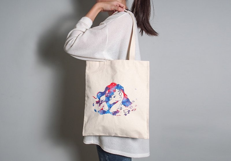 Hand-painted Handprint Embroidered Cloth Bag [Flower Pattern Girl] Single-sided Pattern Handheld/Shoulder Back - Messenger Bags & Sling Bags - Cotton & Hemp Pink