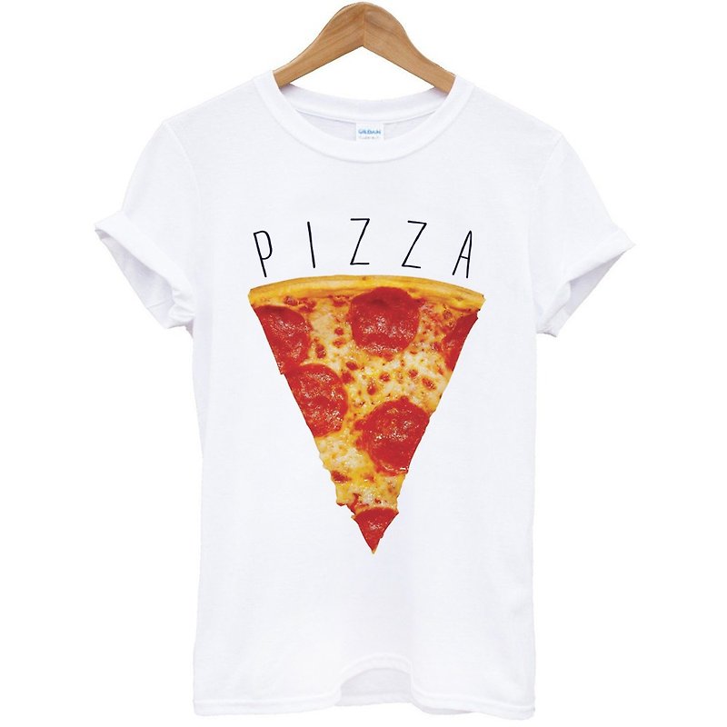 PIZZA SLICE短袖T恤-白色 一片比薩 文青 清新 食物 設計 自創 - T 恤 - 棉．麻 白色