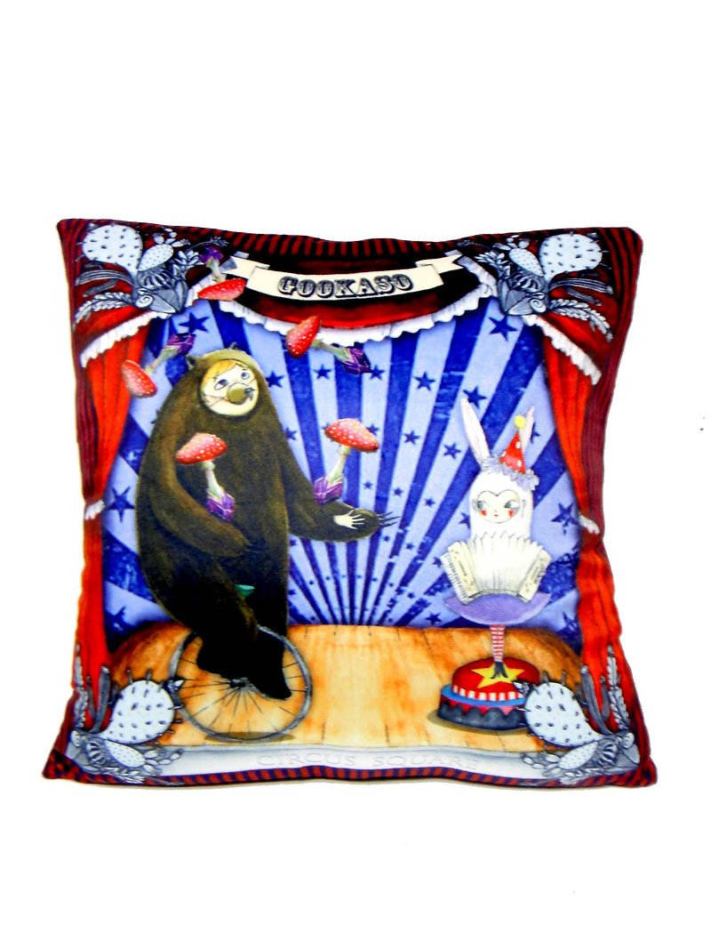 《Gookaso》熊男&兔妹 CIRCUS 馬戲團版 卡通印花抱枕 45x45cm 原創設計 - 枕頭/咕𠱸 - 紙 紫色
