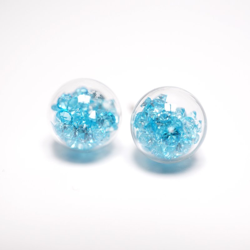 A Handmade 湖水藍水晶玻璃球耳環 - 耳環/耳夾 - 玻璃 
