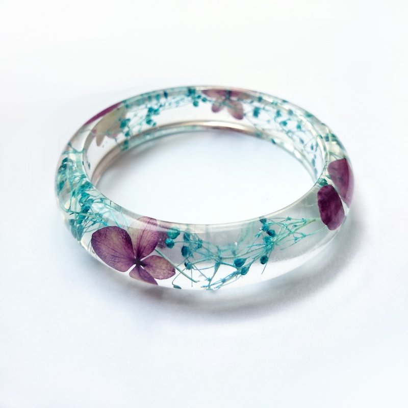 Purple Hydrangea blue gypsum Epoxy bracelet - สร้อยข้อมือ - พลาสติก สีม่วง