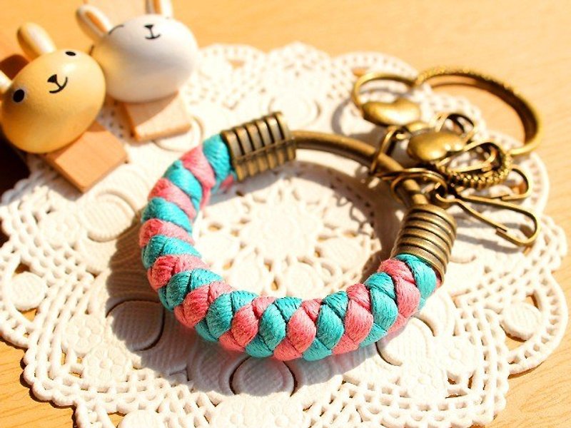 【DG款】純手工編織腊繩鐵環鑰匙圈 - 其他 - 其他金屬 粉紅色