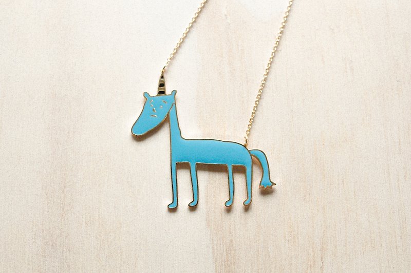 Cowardly Unicorn / a little long necklace / Little OH! Cooperation models - สร้อยคอ - โลหะ สีน้ำเงิน
