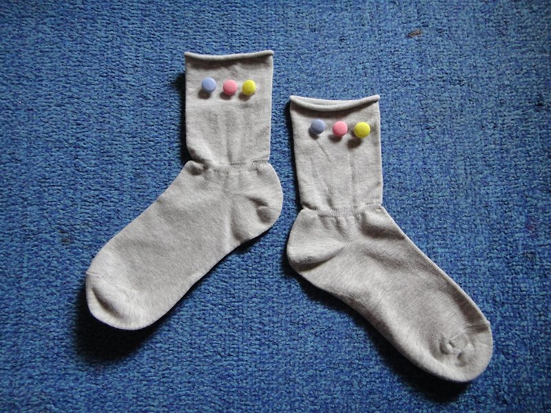 (C) Gray _ Rainbow Candy _ cloth button thin cotton stockings - Socks - Cotton & Hemp Gray