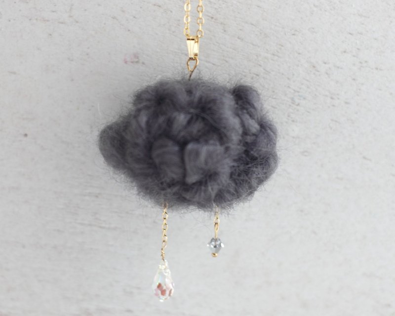 Dark Cloud Raindrop Necklace - Necklaces - Wool Gray