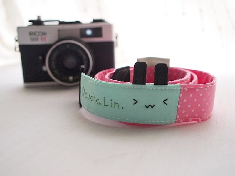 hairmo. VV Rabbit Double Back Camera Strap-10 Pink Peach+Water Green (General) - กล้อง - วัสดุอื่นๆ สึชมพู