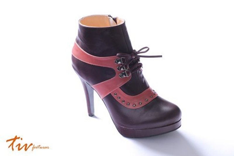 Purple pink platform boots - รองเท้าบูทสั้นผู้หญิง - หนังแท้ สีม่วง