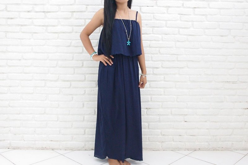 Frill camisole long dress <navy> - One Piece Dresses - Other Materials Blue
