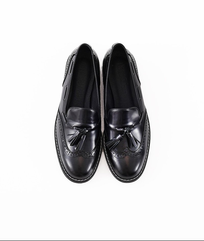 [Retro Party] carved stream Sule Fu shoes - bright black gentleman - Women's Oxford Shoes - Genuine Leather Black