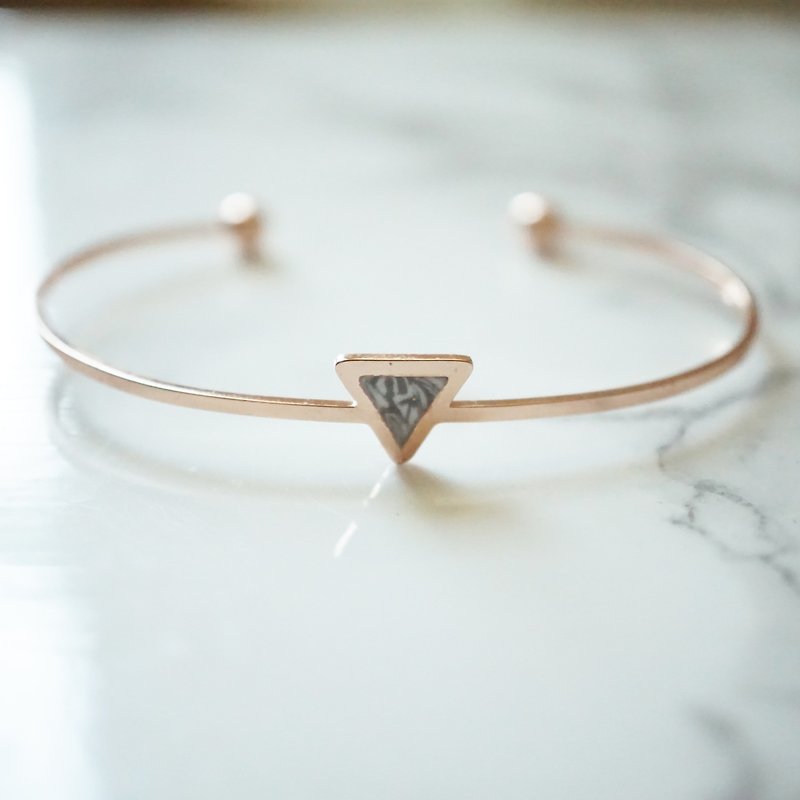 Marble marbled clay geometric triangle rose gold stainless steel bracelet - Bracelets - Other Metals Gold