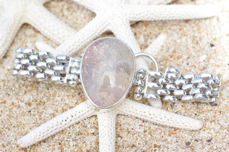 Silver bracelet of the sun stone sunstone - Bracelets - Gemstone Pink