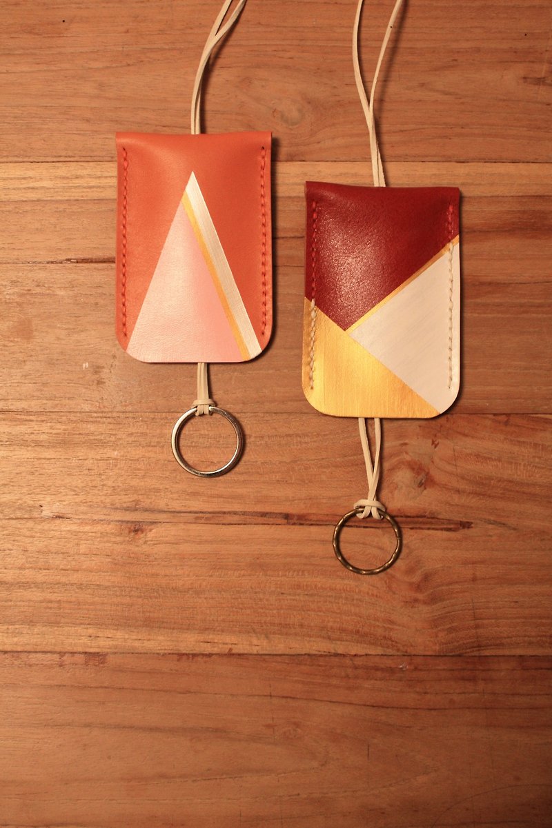 cottontail // handmade orange leather key holder with handpainted pattern - Keychains - Genuine Leather Orange