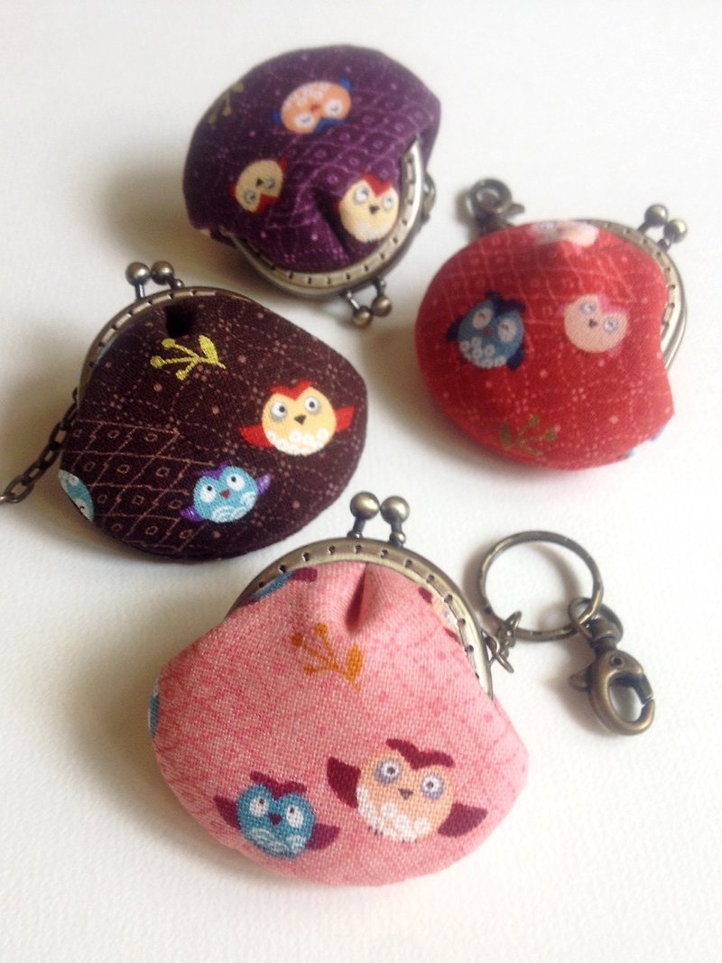 hm2. owl. key ring charm mouth gold bag - Coin Purses - Cotton & Hemp Red
