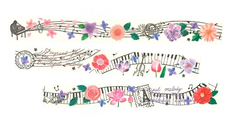 Watercolor floral sound paper tape 2cm x 10M (50cm cycle diagram) - Washi Tape - Paper Multicolor