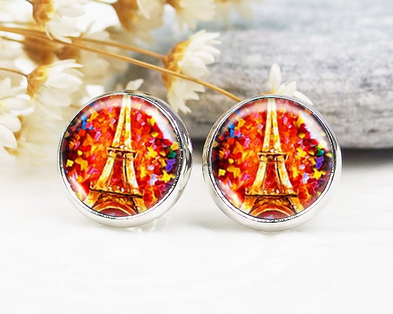Eiffel Tower-clip-on earrings︱ear acupuncture earrings︱small face modification fashion accessories︱birthday gifts - Earrings & Clip-ons - Other Metals Multicolor