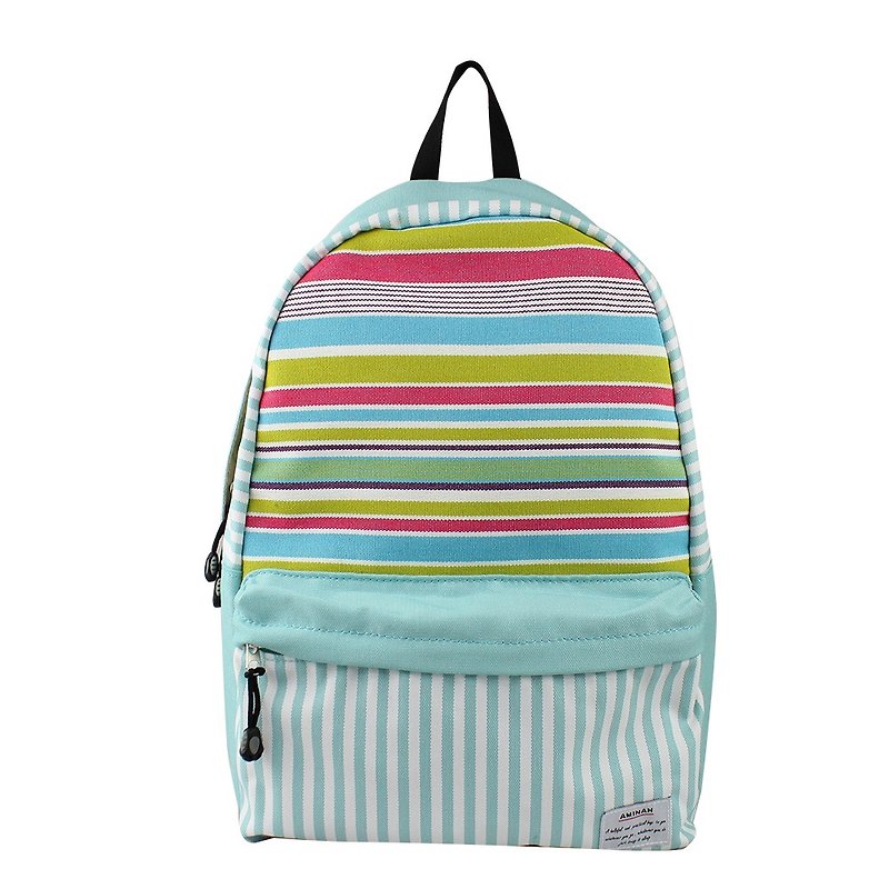 AMINAH-Rainbow Stripe Backpack【am-0216】 - กระเป๋าเป้สะพายหลัง - ไฟเบอร์อื่นๆ สีแดง