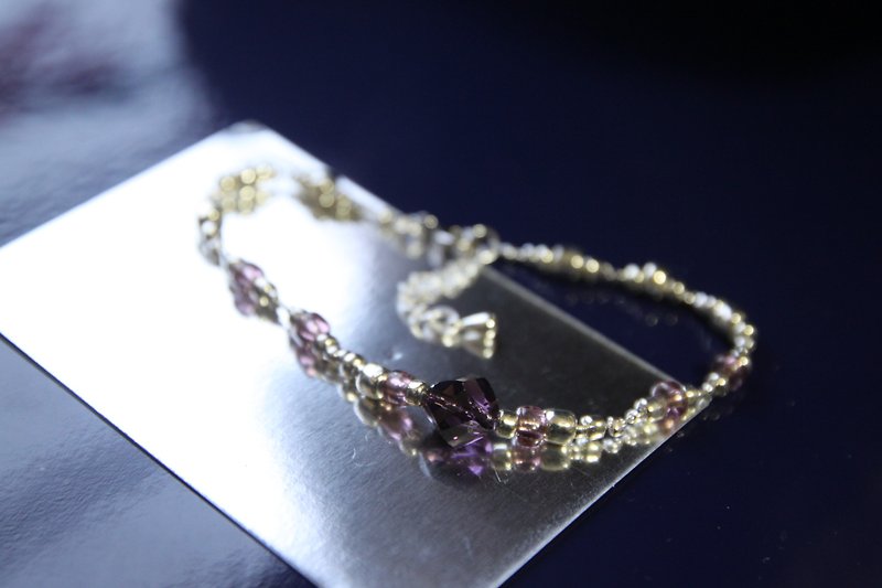 紫色捷克玻璃珠子手鍊 - 手鍊/手鐲 - 玻璃 紫色