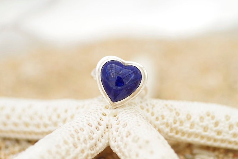 Heart of lapis lazuli silver ring size No. 13 - แหวนทั่วไป - เครื่องเพชรพลอย สีน้ำเงิน