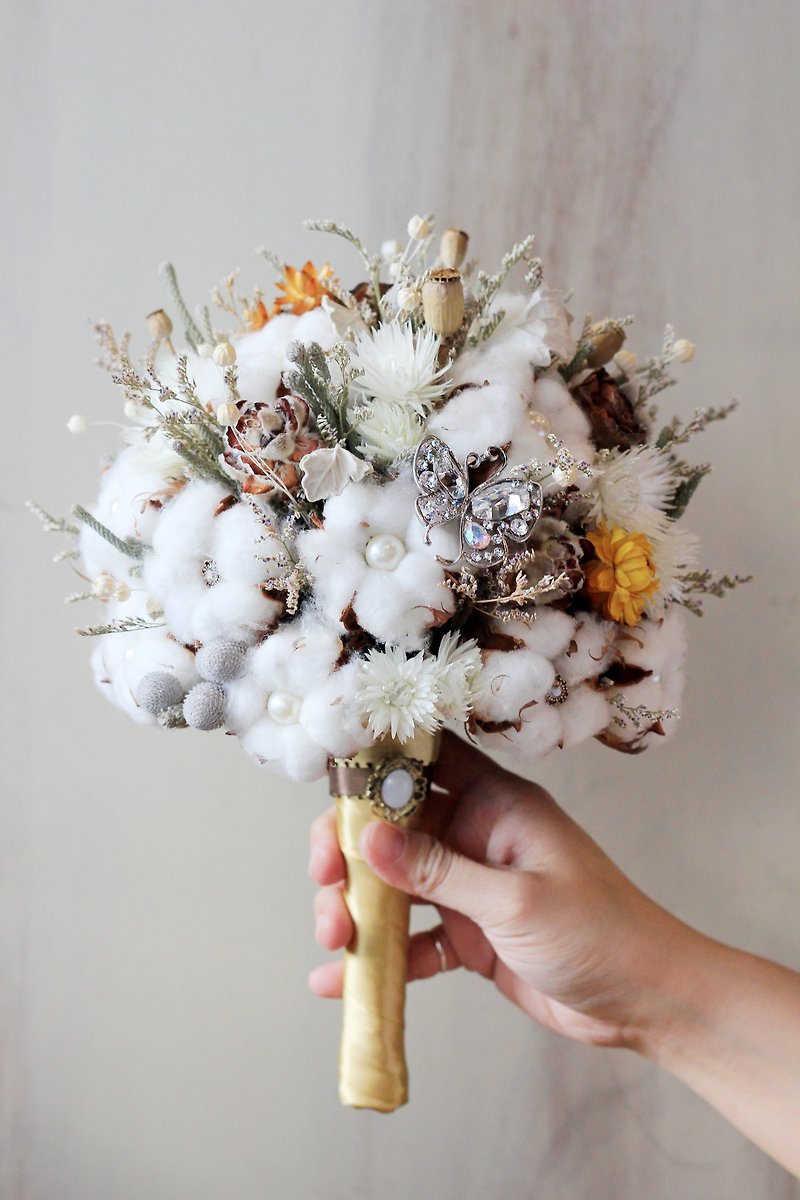 Jewelry Bouquet [Dry Flower Series] Cotton/Brown - ตกแต่งต้นไม้ - วัสดุอื่นๆ ขาว